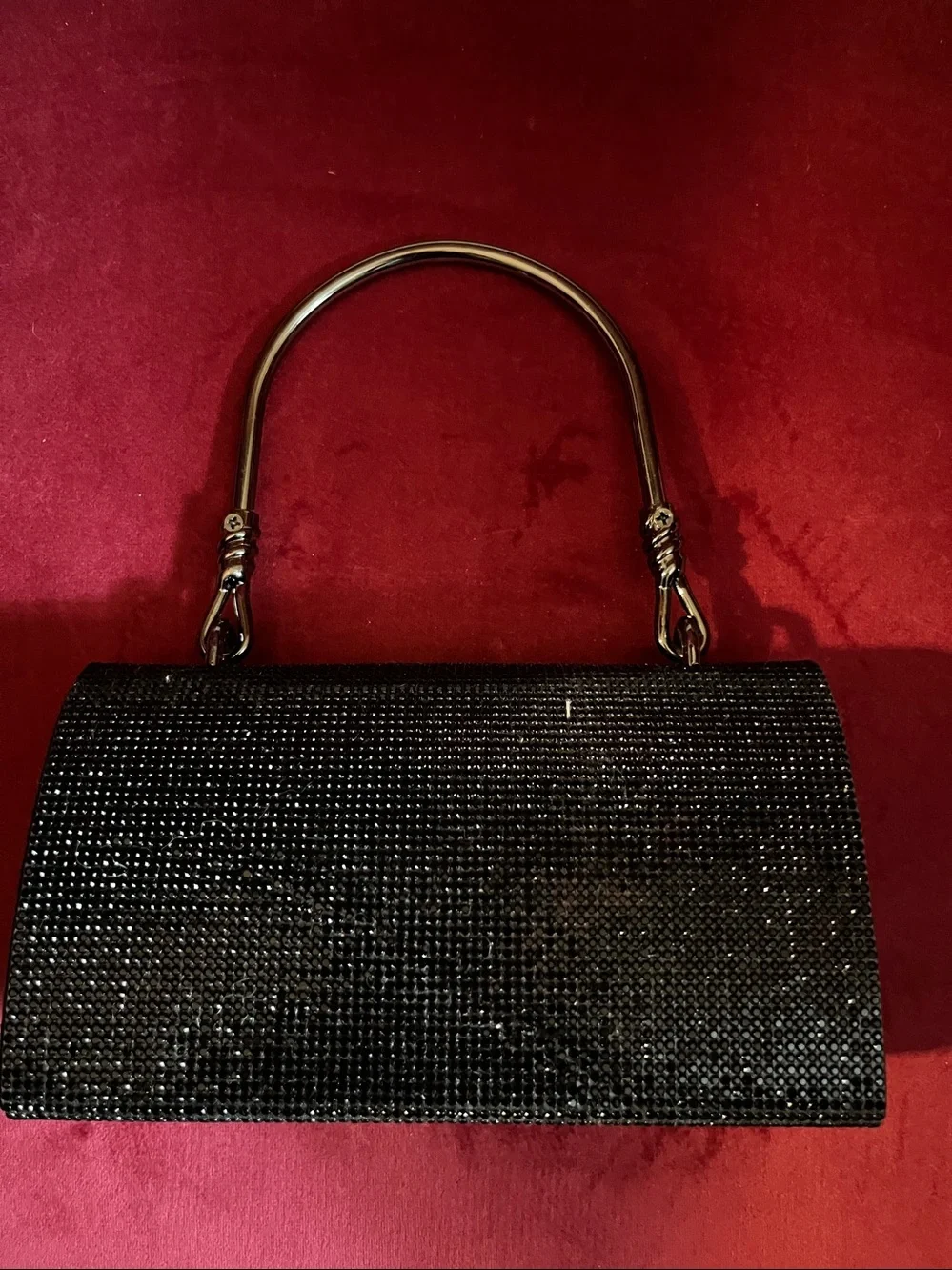 bebe Black Crystal Logo Top-Handle Clutch